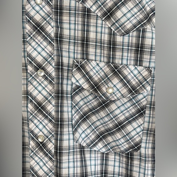 Wrangler Plaid Western Short Sleeve Shirt Pearl Snap Metallic Men's Medium - Picture 4 of 8